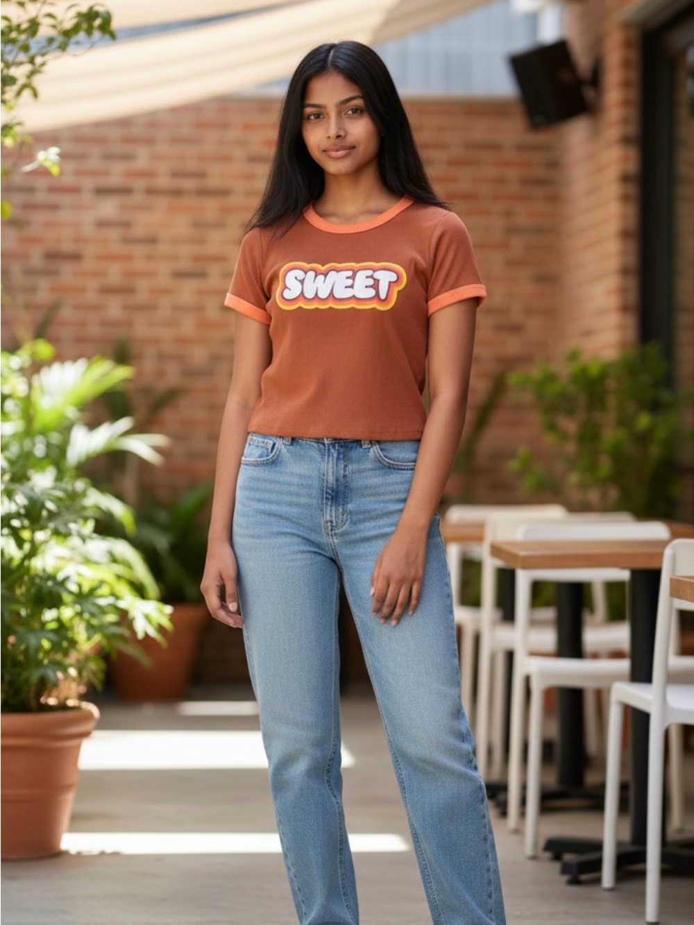Sweet Graphic Crop Tee - Rust Orange